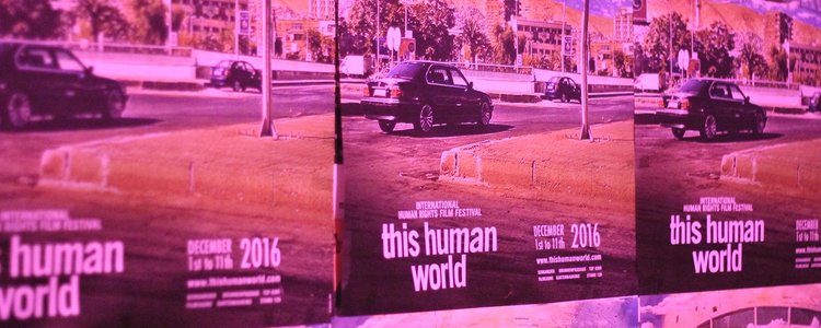 Purple posters of the This Human World - Filmfestival 2016